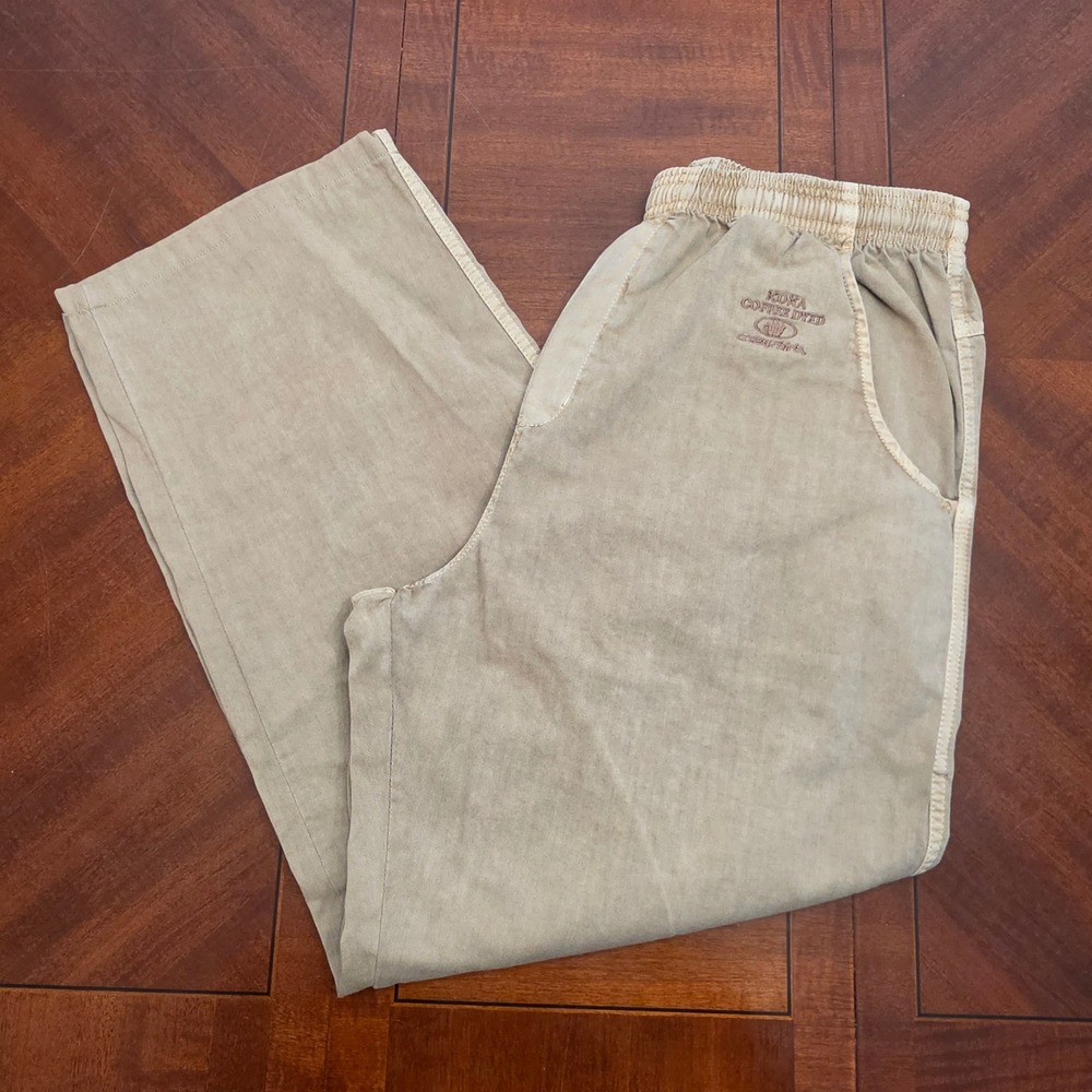 Crazy Shirts Pants Mens XL Tan Kona Coffee Dyed Relaxed Wide Leg Hawaii Casual